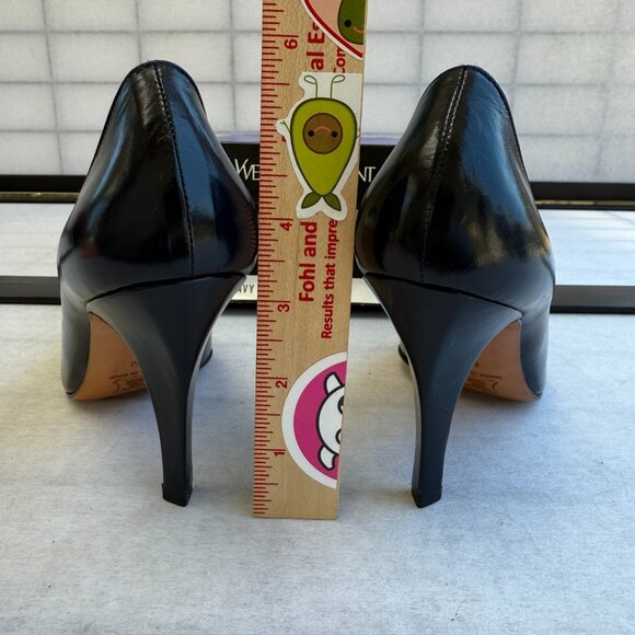 YVES SAINT LAURENT YSL Pump Heel 7N Dress Shoes Vintage Navy Blue Stiletto 90s - Picture 6 of 8